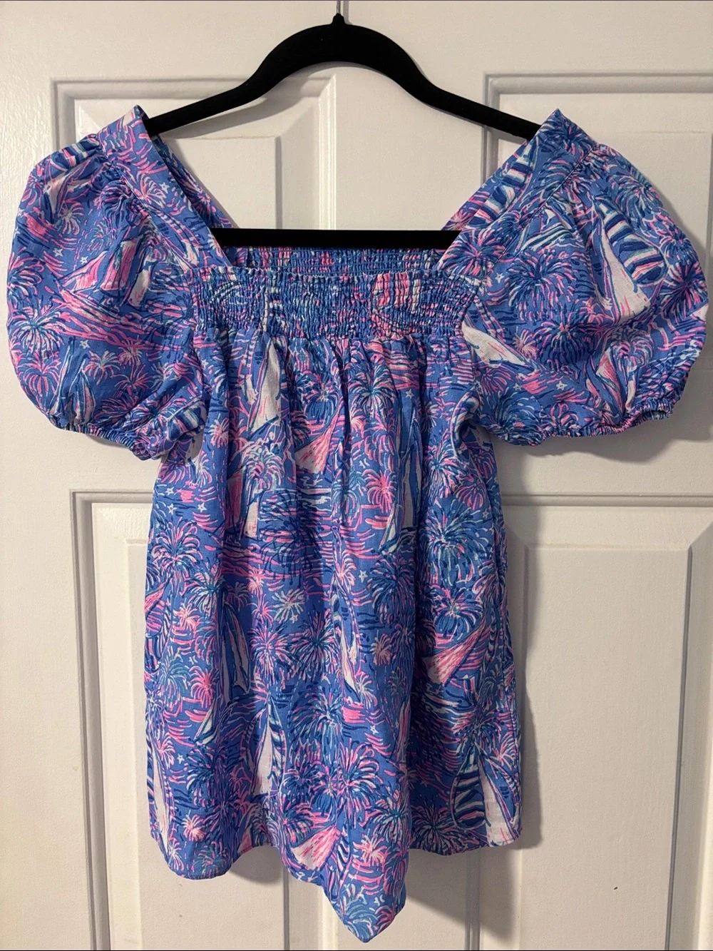 Lilly Pulitzer Keating Short Sleeve Linen Top Boca Blue Size OO / XXS